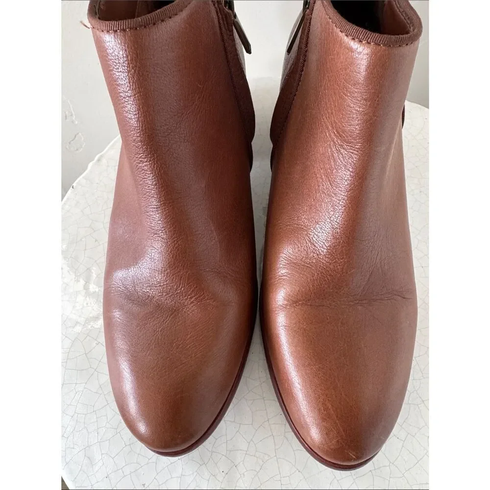 Sam Edelman PETTY Women's Brown Leather Ankle Boots Classic Side-Zip Size 9 EUC